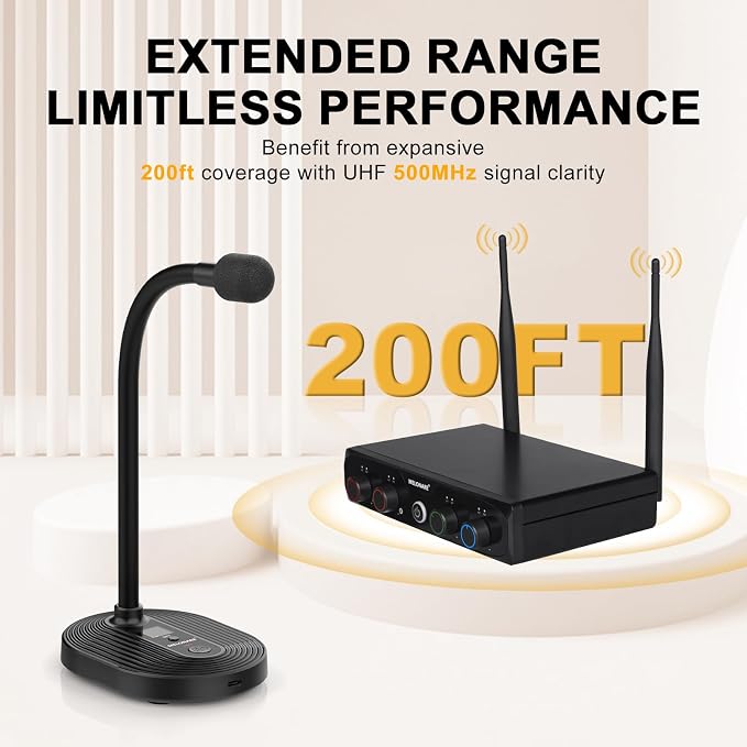 4-Channel Wireless Conference Microphone System, UHF Compact Cordless Mic Set