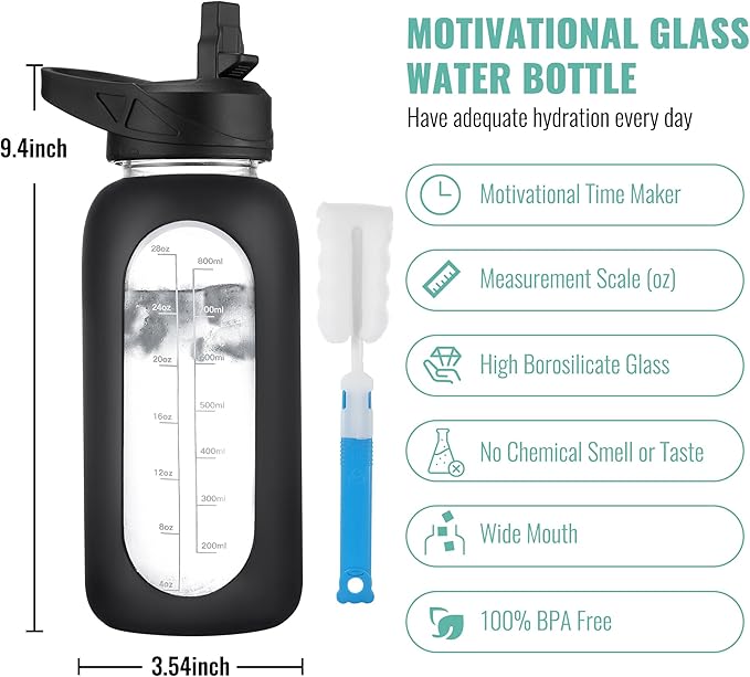 CIVAGO 32 oz Glass Water Bottle