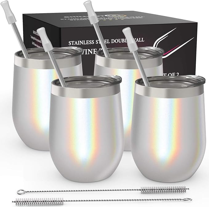 CHILLOUT LIFE 12 oz Stainless Steel Wine Tumblers 4 Pack