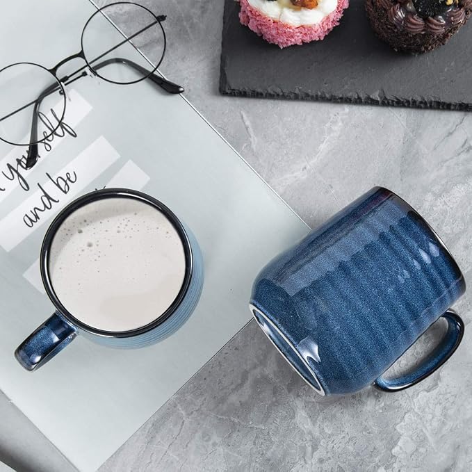 HASENSE Coffee Mugs Set of 4, 15 Ounce Porcelain Mug Set