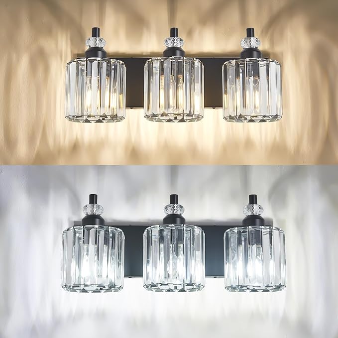 3-Light Black Bathroom Light Fixtures Over Mirror Modern Vanity Lights