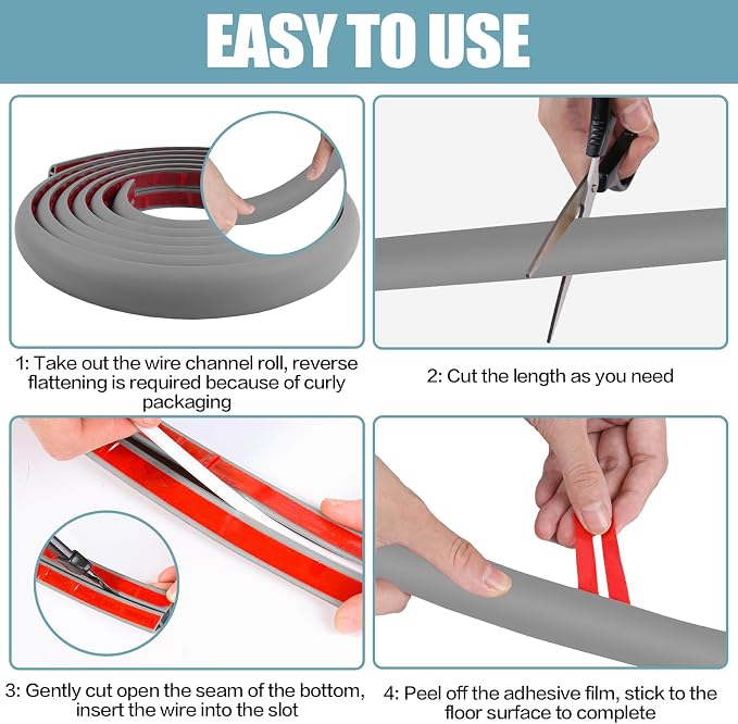 Floor Cord Cover Self Adhesive Cord Hider, 10FT Cable Management, Extension