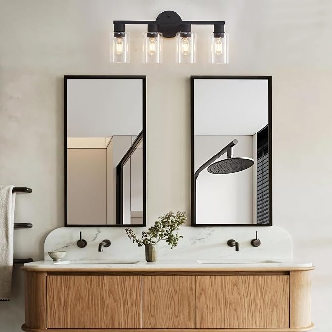 4 Light Bathroom Vanity Light, Matte Black Bathroom Light Fixtures