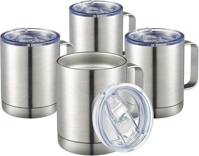 MEWAY 12oz Coffee Mug With Handle 4 Pack Bulk, Stainless Steel Insulated Travel