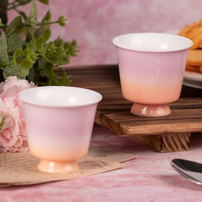 KAMMAK Ceramic Tea Cups Set of 2, 2.3 oz, Vintage Small Teacups, 707N | Hand