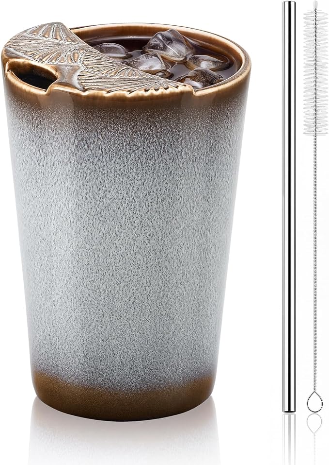 1 Pack Ceramic Coffee Mug with Sip Hole, 14.5 oz Handleless Tumbler Cup with 1