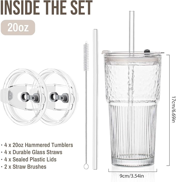 SoulTimes 20oz Wave Ribbed & Wavy Glass Tumbler