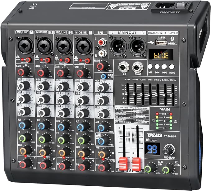 Audio Mixer, 6-Channel Professional DJ Mixer