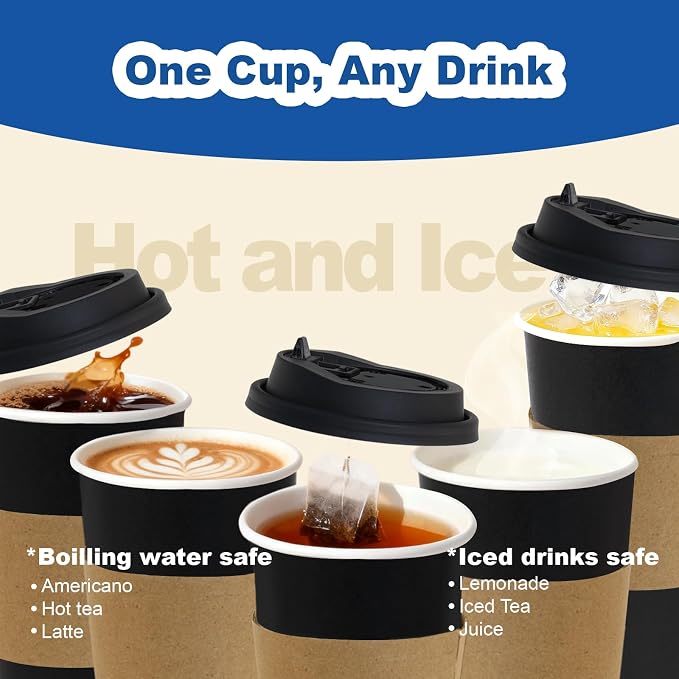 20 oz 50 Pack Coffee Cups with Lids and Sleeves, Hot Disposable To Go Travel