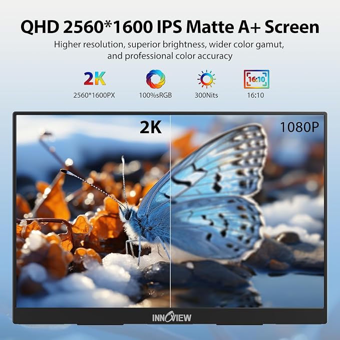 InnoView 18 Inch 260Hz Portable Gaming Monitor, 2K QHD 100% DCI-P3 Portable