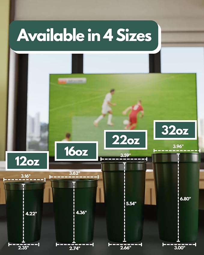 PartyPrints 100 Pack Small 10 to 12 oz Dark Green Reusable Blank Plastic Cups