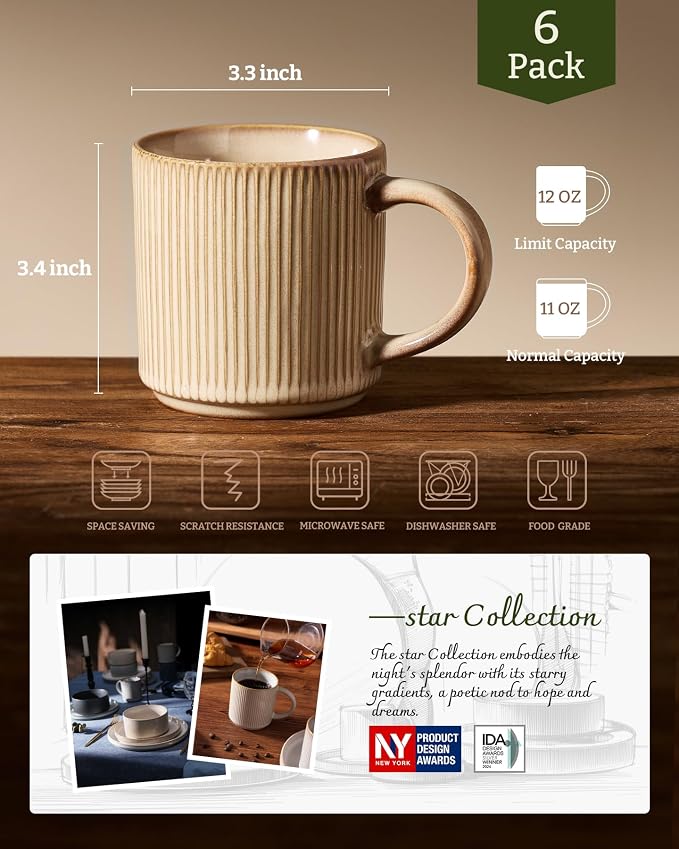 famiware Coffee Mug Set for 6, Star 12 oz Catering Mugs Cup Set