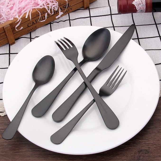 Matte Black Silverware Set, Satin Finish 20-Piece Stainless Steel Flatware Set