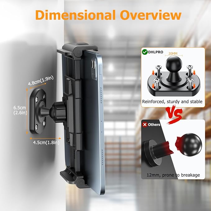 OHLPRO Tablet Wall Mount Holder 360° Rotating Adjustable Universal iPad Stand