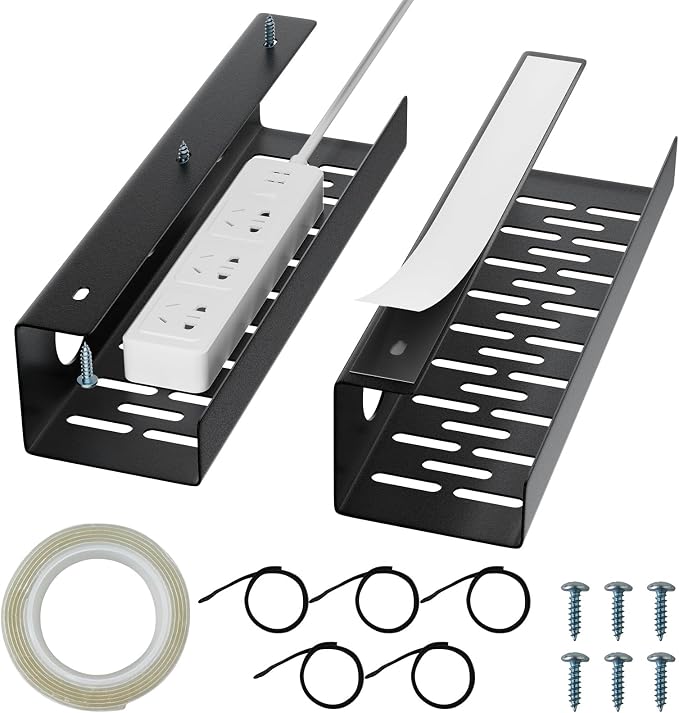 Self-Adhesive Under Desk Cable Management Tray 2 Pcs Steel Under Desk Wires