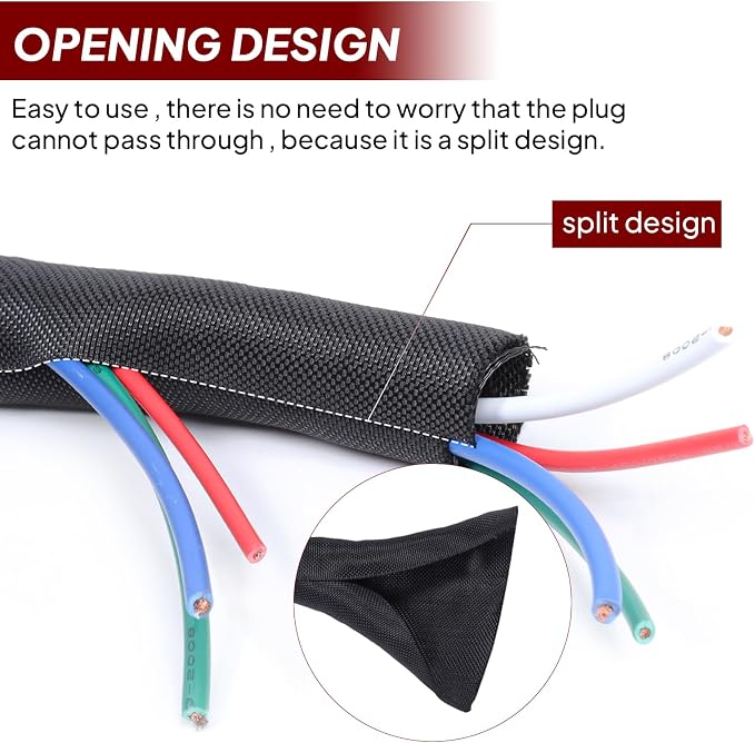 Black Braided Cable Management Sleeves Wire Loom Tubing Cord Protector