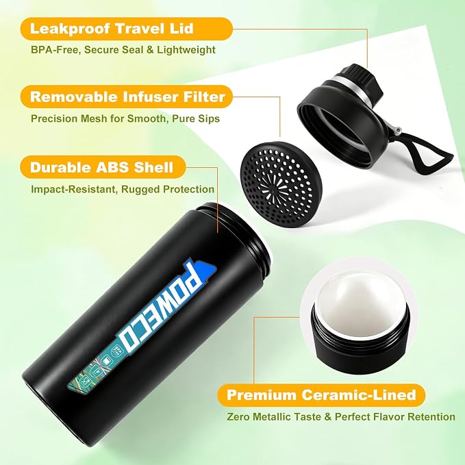 Ceramic Lined Water Bottle, 18 oz Insulated Travel Mug