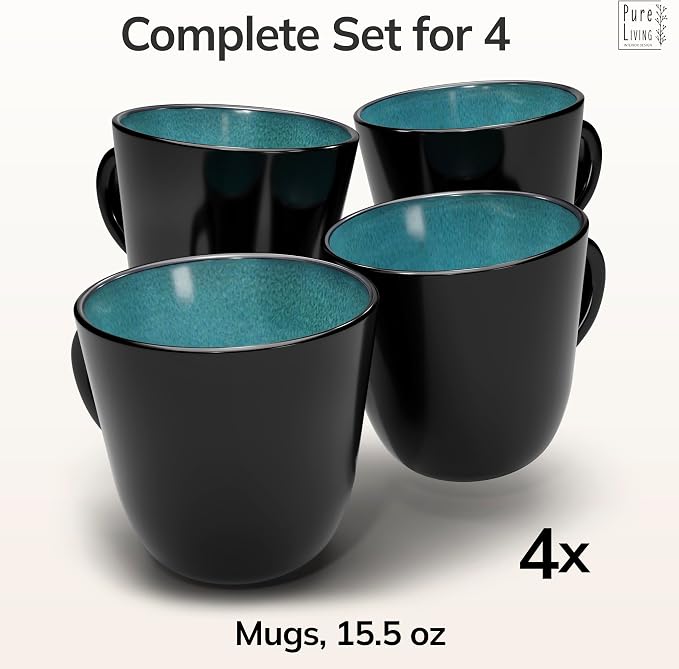 Large Stoneware Coffee Mugs Set of 4, 15.6 oz Coffee Cups