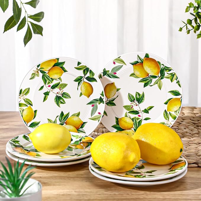 Honeydak 6 Pcs 6 Inch Ceramic Plates Lemon Dreams Ceramic Plates Yellow Dinner