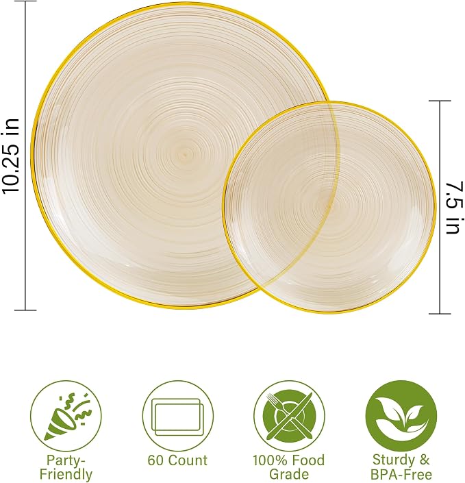 Morejoy 60Pcs Brown Plastic Plates