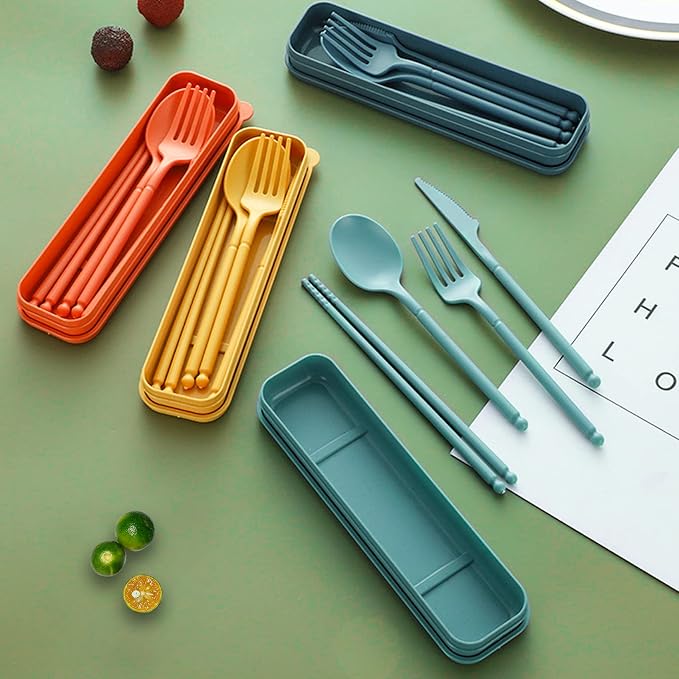 Travel Utensils with Case, Camping Reusable Utensils Set with Case | Plastic
