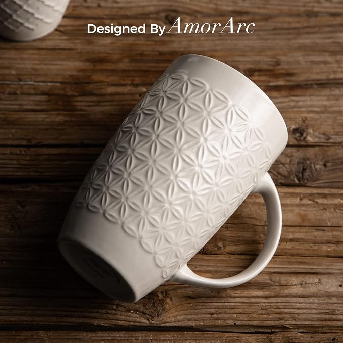 AmorArc 20 oz Large Coffee Mugs Set of 6, Tall Ceramic Coffee Cups-Beige | 3