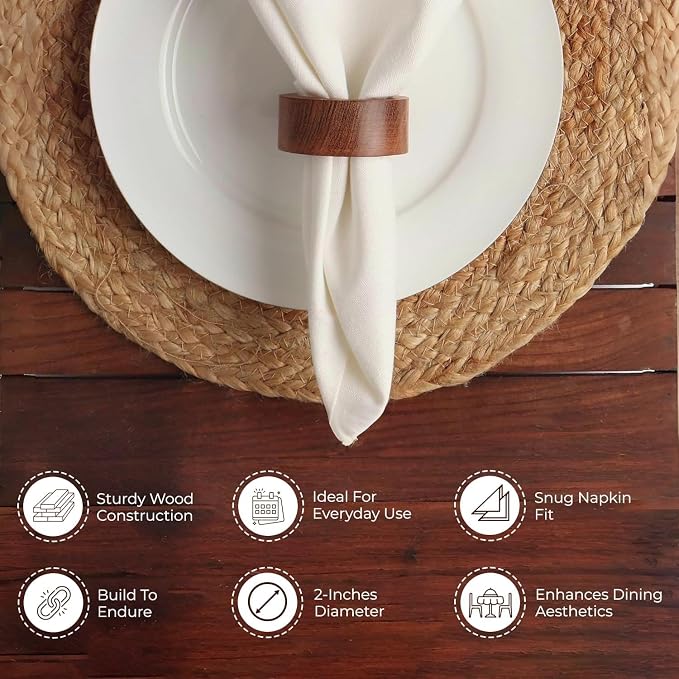 Ramkudi Stylish Brown Napkin Rings Set of 12 | Wooden Napkin Holder