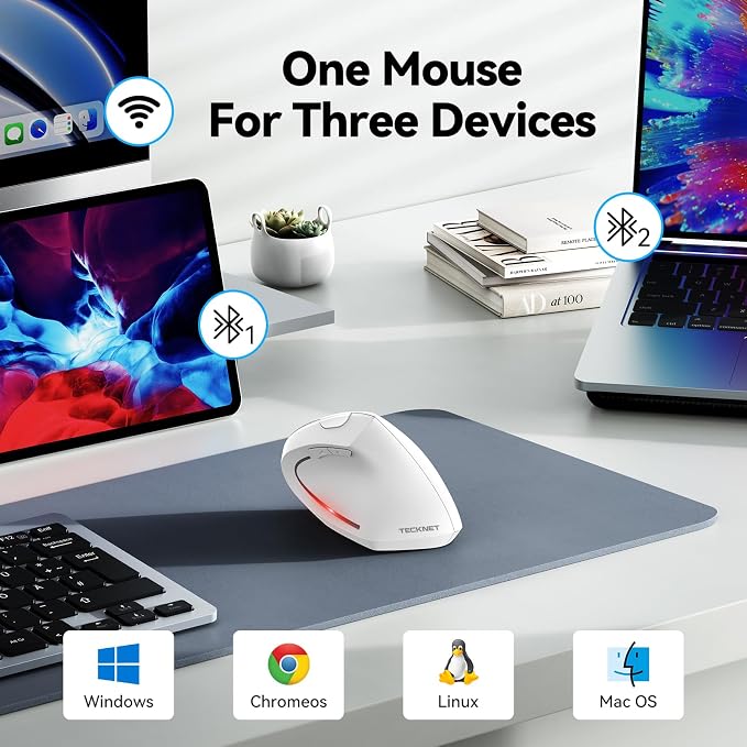 TECKNET Ergonomic Mouse, Wireless Bluetooth Vertical Mouse, 4800 DPI Optical