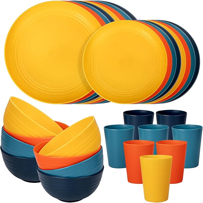 32-Piece Unbreakable Wheat Straw Dinnerware Set, Service