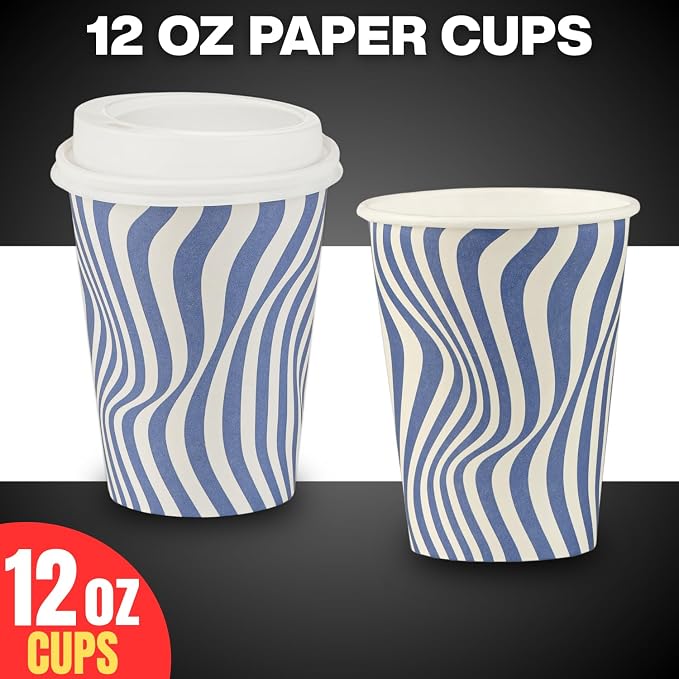 Disposable Coffee Cups with Lids, To Go Paper Hot Cups, Cocoa