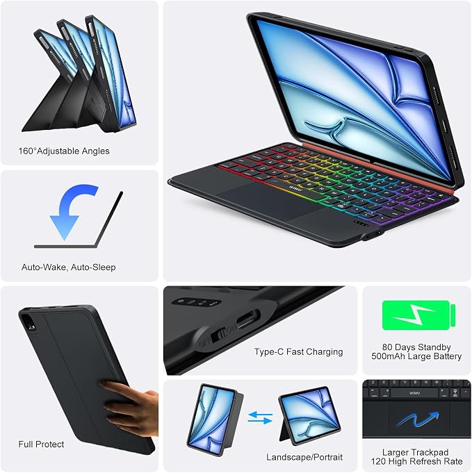 Keyboard Case for iPad Air 11 inch M3 M2&Pro 11, Magnetic Detachable iPad A16