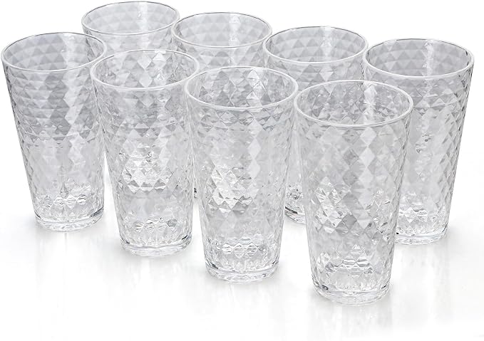 BPA-Free Plastic Tumblers 8 Pack | Reusable Dishwasher Safe | Stackable