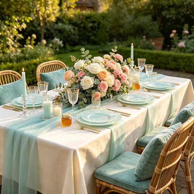 60pcs Mint Green Plastic Plates