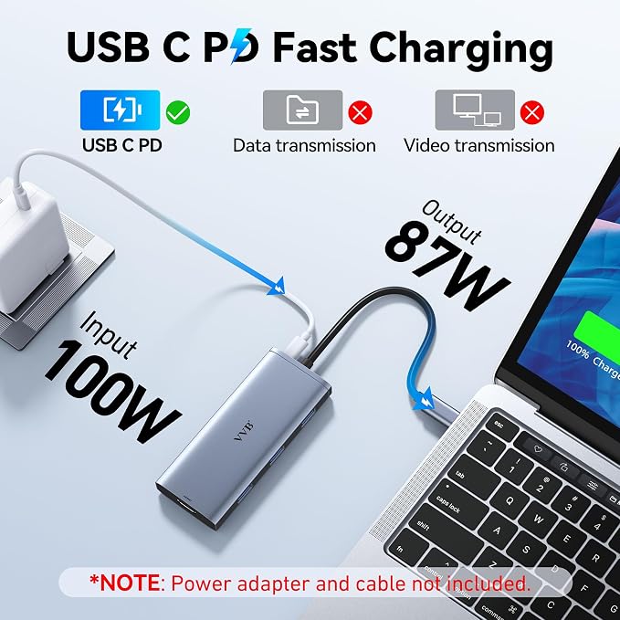 Docking Station VVB USB C Adapter, 9 in 1 Triple Display USB C Hub Multiport