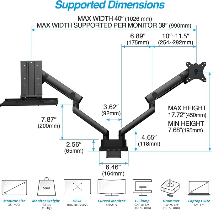 AVLT Dual 17”-38" Monitor Arm Desk Mount