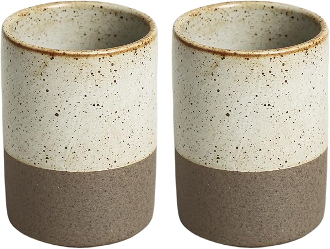 Gaolinci 2 Pcs Vintage Stoneware Style Ceramic Mouthwash Cups, Bathroom