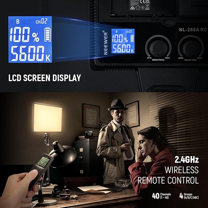 NEEWER NL288 LED Video Light Panel, 45W 4800Lux 3200K-5600K CRI97+ Dimmable Bi