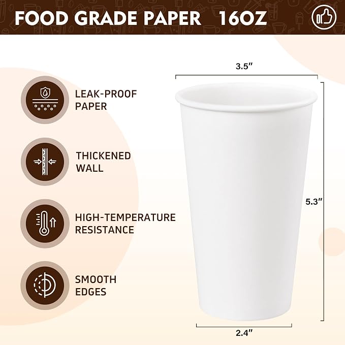 YEEHAW 16 oz 500 Pack White Disposable Paper Coffee Cups |