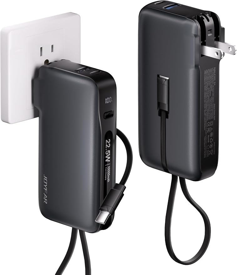 1 Pack Portable Charger with Built-in USB-C Cable & Plug, 000mAh 5V/4.5A Power