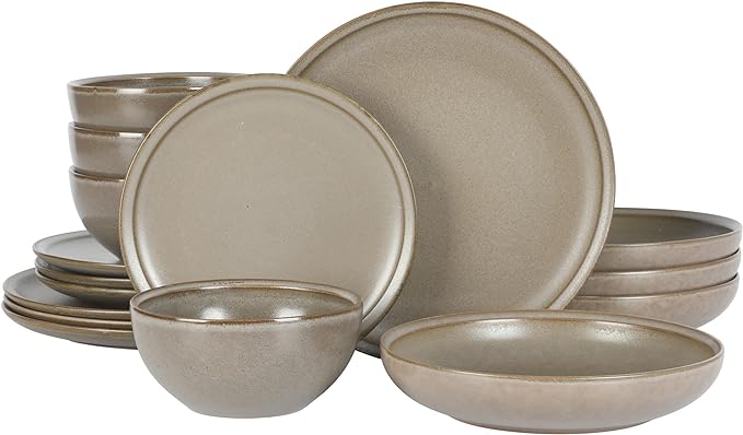 Gibson Elite Beckett Stoneware Matte Reactive Glaze 16 Piece Plates and Bowls