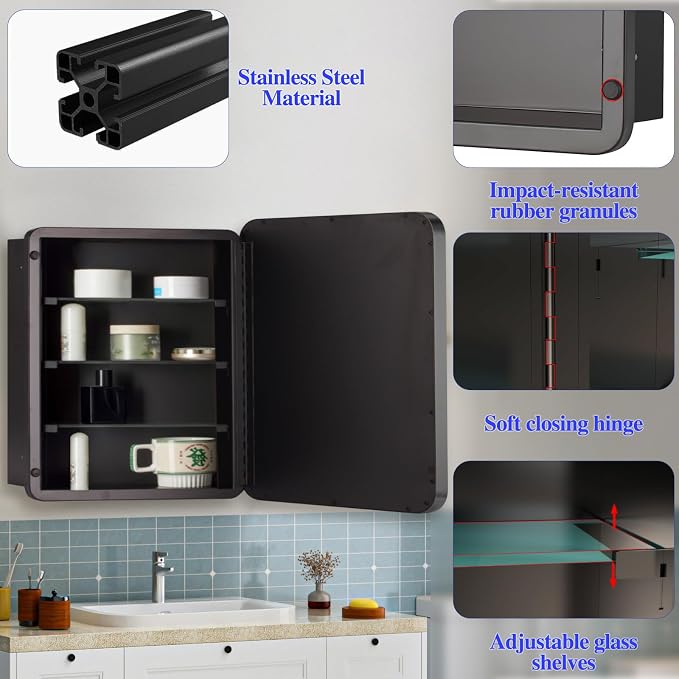 Bathroom Medicine Cabinet, Recessed & Surface Wall Cabinet