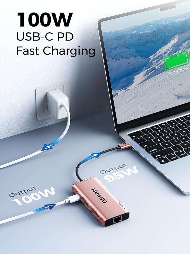 QGeeM USB C Hub Ethernet, 9 in 1 USB Type C Hub HDMI Multi-Port Converter