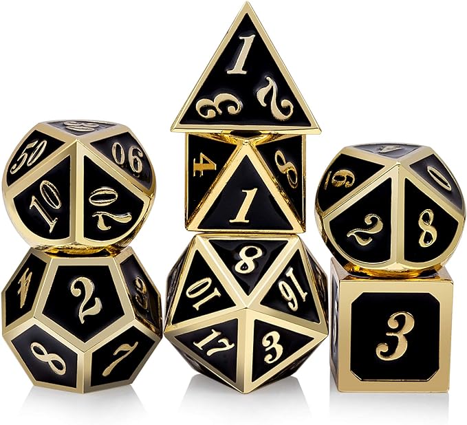 DNDND Metal Dice Set D&D, 7 die Metallic Polyhedral Dice Set