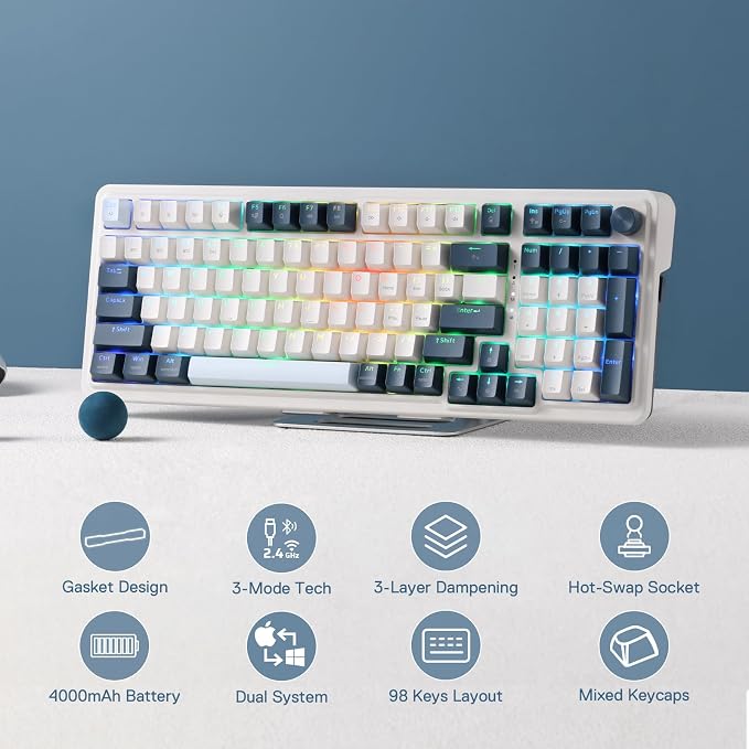 Redragon K686 PRO 98 Keys Wireless Gasket RGB Gaming Keyboard, 3-Mode Win/Mac