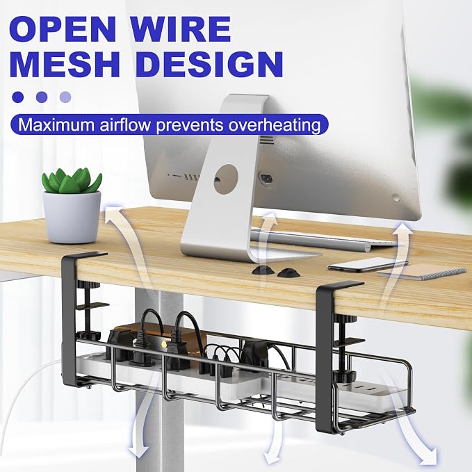 Under Desk Cable Management Tray, 31.5'' No Drill Steel Cable Tray Organizers