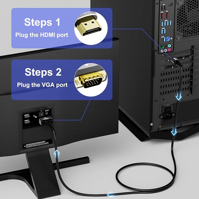 HDMI to VGA Cable 4 FT, Uni-Directional HDMI to VGA Cable, Aluminum Shells