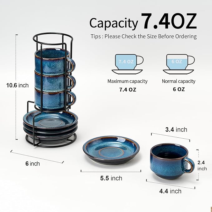 JIEMEI HOME Porcelain Stackable Cappuccino Cups