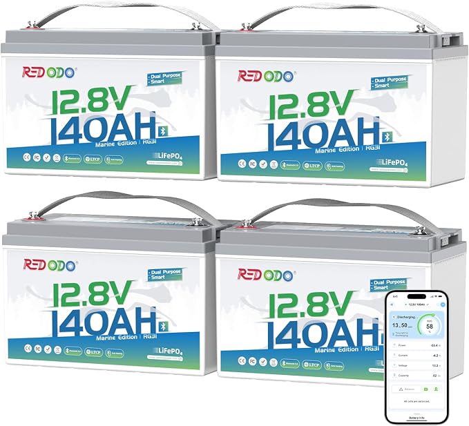 Redodo 12V 140Ah Dual Purpose Lithium Marine Battery, 1000CCA Group 31