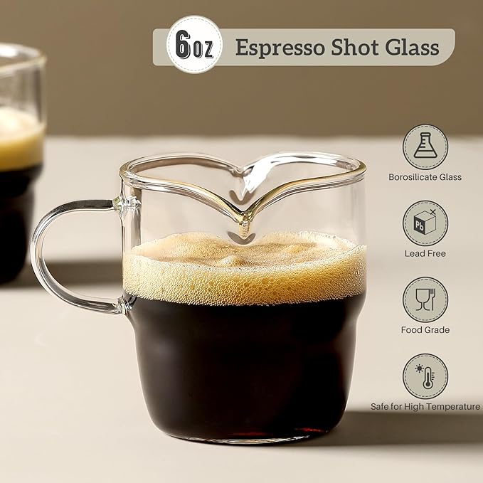 NETANY 6 OZ Espresso Cups Set of 2, Double Spouts Stackable Cups, Espresso