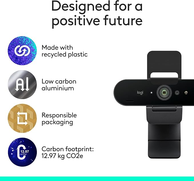 Logitech Brio 4K Webcam, Video Calling, Noise-Cancelling mic, HD Auto Light